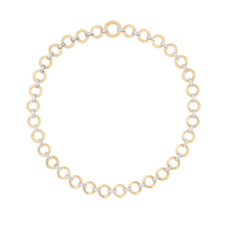 Marco Bicego Jaipur Collection 18k Yellow Gold  Flat Link Collar Necklace With Diamond Accents